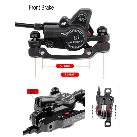 Front Hydraulic Disc Brake Kit For Mountain Bikes And Ebikes With Two Piston Aluminum Caliper PM IS Adapter Mount, sleek black finish.