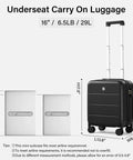16 Inch Underseat Carry On Luggage With Wheels Hard Shell Mini Suitcase For Airline Travel TSA Approved Lightweight Black