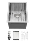 Undermount 15x17 Inch Bar Prep Sink In 16 Gauge Stainless Steel With Round Corner, Single Bowl Kitchen And RV Sink, top view.