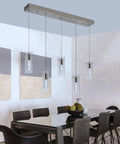 Brushed Nickel 5 Light Pendant Fixture Set For Kitchen Island, Dimmable 40W 3400 Lumen above dining table