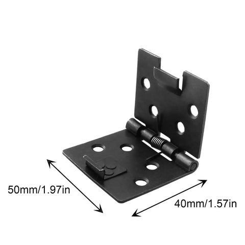 2 Pack 90 Degree Snap On Spring Loaded Concealed Plate Folding Hinges Stainless Steel 1.97 x 1.57 Inches Black front view