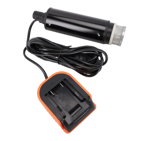 Badass Portable Drainage King Cordless Submersible Sump Pump battery charger with black cord for efficient water removal.