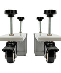Heavy Hitter Door Dolly Cart 2 Pack 1000 Lb Capacity Steel Frame With 360 Swivel Brakes For Easy Panel Moves smooth steel frame with black wheels and adjustable screws.