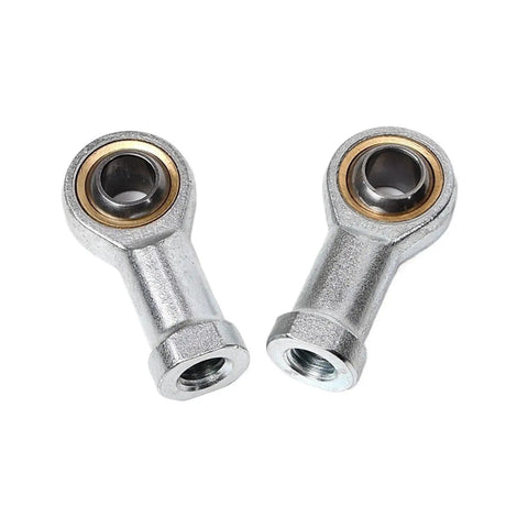 Heavy Duty 6mm Female Right Hand Ball Joint With Metric Threaded Rod End Bearing, silver metal, two pieces with smooth pivot.