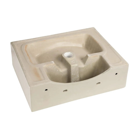Back view of Floating Wall Mount Vessel Sink 21x16 White Porcelain Ceramic Basin With Overflow Rectangular Wall Hung Lavatory Sink.