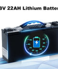 48V 22AH Lithium Battery with battery gauge, designed for heavy duty electric stair climbing dolly cart use.