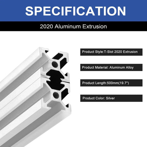 4 Pack 500mm 20x20 Aluminum T Slot Extrusion Kit Silver Anodized European Standard Linear Rail for DIY projects