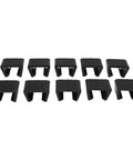 Adjustable Outdoor Furniture Clips 10Pcs Rattan Clips Garden Sectional Sofa Fastener Clamp For Outdoor Patio Couch Chair Connection 5.25cm Slot Easy Install No Wobble, black ABS plastic clamps arranged side by side, showcasing ribbed design.