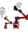 Pro Grade Dial Indicator With Magnetic Handle And Bore Gauge, Magnetic Stand Base, Precision Micrometer Measuring Tool, Hour Type Indicator, Comparator Watch For Machining And Inspection, 0-0.8mm Range, red magnetic base