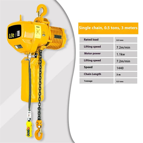 Workhorse Electric Hoist Chain Gantry Crane With Sturdy Mounting Brackets 0.5 Ton Capacity, 3-meter chain length, yellow design