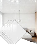 Top Grade Glossy White Peel And Stick Ceiling Tiles arranged with a modern bedroom backdrop, showcasing 300mm x 300mm PVC panels.