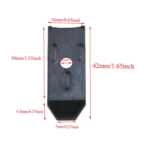 Premium Table Leaf Leveler Straps With Horizontal Bolt Buckle Extending Cabinet Tops Tough As Nails Zinc Plated Carbon Steel Fasteners 10 Pack Black close-up of a 42mm strap with dimensions.