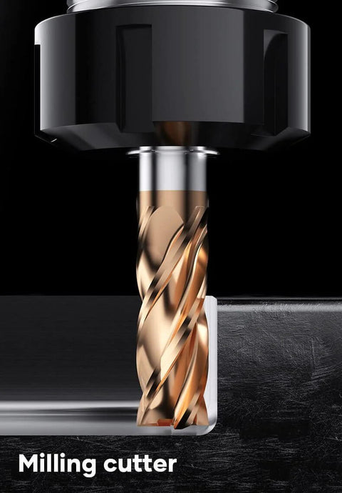 Front view of 4-flute carbide square-end end mill, 6 mm dia, TISIN coated CNC router bit