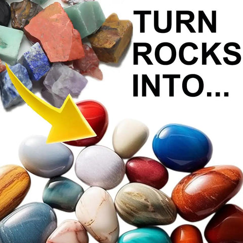 Pro Grade Rock Tumbler Kit With 3.5Lb Capacity gemstones before and after polishing transformation illustration