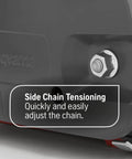Side view of 450 Rancher 20 Inch Gas Chainsaw with 50.2cc 3.2HP engine showing side chain tensioning mechanism.