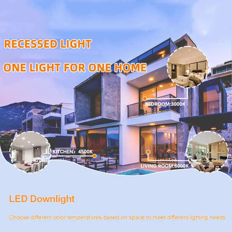 Built Tough Recessed Led Downlights 8 Pack With Ip65 No Sweat Waterproof Seal showcasing in a modern home with various light temperatures.