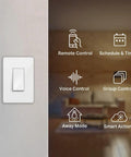 Smart Light Switch HS200P3 Single Pole With Neutral Wire 2.4GHz Wi-Fi shown with remote and voice control features, pack of 3.