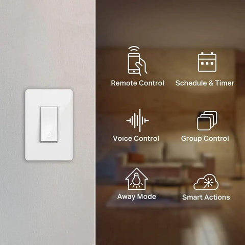 Smart Light Switch HS200P3 Single Pole With Neutral Wire 2.4GHz Wi-Fi shown with remote and voice control features, pack of 3.