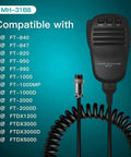 Rugged Handheld Speaker With Mic And Microphone Hanger For FT Series Ham Radios displaying compatible models list