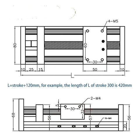 Pro Grade Linear Guide Replacement for CNC Machines Manual Shaft Actuator Module With Ball Screw Slide For Engraving Woodworking And Industrial Production Smooth Travel And Precise Motion, technical dimension drawing
