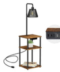 No Fuss All In One Floor Lamp With Table And Shelves Built In Two USB Ports And Outlet, modern design, wood and metal materials