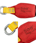 Two Pack XPAC Outdoor Throw Bags Set Red 350G Each with Lead Filled Core, metal ring, close-up on stitching and label.