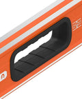 Close-up of handle on Dead Nuts Accurate 24 Inch Box Level With Lockdown Magnetic Base And Three High Vis Orange Vials