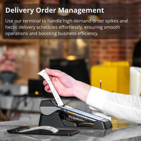 Plug And Chug Android 13 Handheld POS System With Integrated 58mm Thermal Printer printing shipping labels during order management.