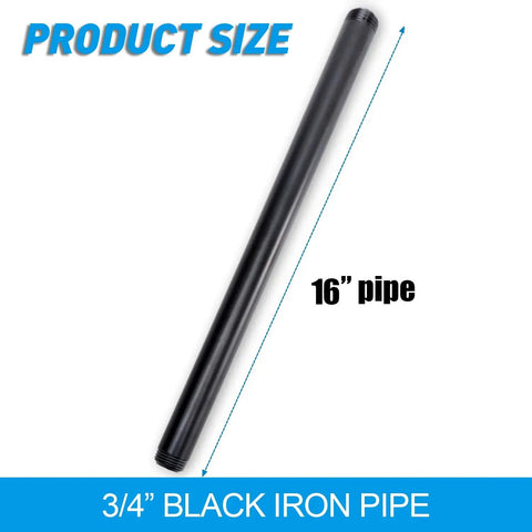 Rugged 3/4 Inch By 16 Inch Black Iron Pipe Nipple Set 10 Pack With Black Paint Finish For DIY Furniture Shelving Projects Heavy Duty Industrial Look Style shown