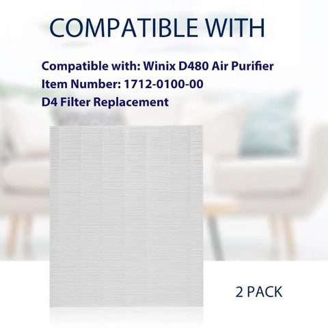 Replacement Filter For Winix D480 Air Cleaner Purifier True HEPA D4 Compatible Part 1712-0100-00 2 Pack display