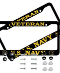 Matte Black Aluminum License Plate Frame 2 Pack Universal Fit For US And Canada Plates With Screw Set Durable Weatherproof Shield Navy Veteran Car Plate Protection