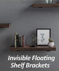Legit Heavy Duty Floating Shelf Brackets 10 Pack Thick Invisible L Bracket Wall Mounts on flush wooden shelves with decor.