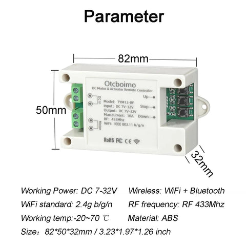 Must Have Smart WiFi Enabled Linear Actuator Controller For 12V 24V 32V Systems with dimensions and specifications.