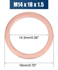 20 Pack Solid Copper Flat Washers Sealing Gasket Rings For M14 Bolts Precision Cut 18mm x 1.5mm high-quality gasket detail