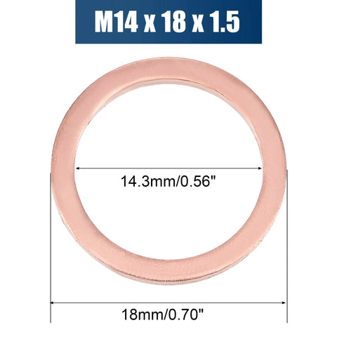 20 Pack Solid Copper Flat Washers Sealing Gasket Rings For M14 Bolts Precision Cut 18mm x 1.5mm high-quality gasket detail
