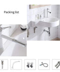 Slick Ceramic Wall Mounted Bathroom Sink With Deep Corner Basin and Standalone Pedestal Base shown with faucet and packing list.