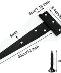 Heavy Duty Metal Tee Hinge 270 Degree Turn Black Rust Proof Steel For Barn Gate Shed Cabinet Door Gutsy Hardware Smooth Operation Tough Coating Pack Of 2, measuring 30cm x 3cm.