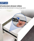 Heavy Duty Full Extension Ball Bearing Drawer Slides 12 To 24 Inch Side Mount Rails With 100 Lb Capacity Anti Corrosion Black Finish for kitchen cabinets shown installed in a white cabinet.
