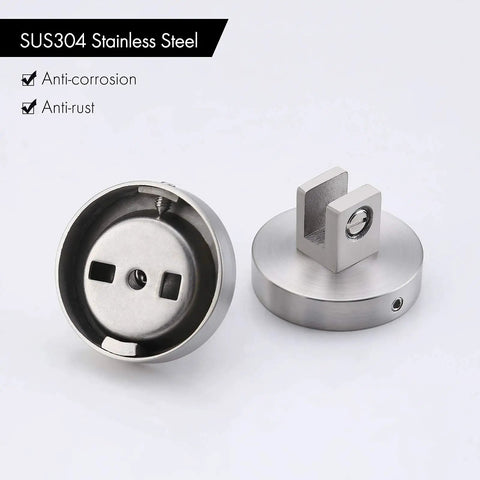 Close-up of brushed stainless steel wall mounts for Tempered Glass Bathroom Shelf With Towel Bar 20 Inch Storage Unit.