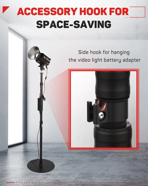 Round Base Light Stand Monopod for Cameras and Lighting, 79 Inch Tall with side hook for battery adapter