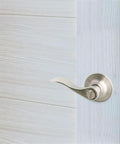 Brass Privacy Door Lever And 3 Pack Hinges In Satin Nickel Finish, Reversible Handle For Bedroom Or Bathroom Interior Doors, ANSI Grade 3