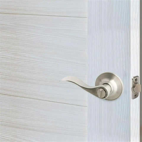 Brass Privacy Door Lever And 3 Pack Hinges In Satin Nickel Finish, Reversible Handle For Bedroom Or Bathroom Interior Doors, ANSI Grade 3