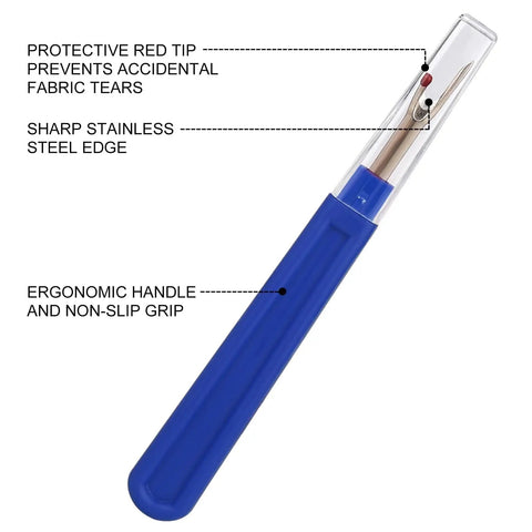 Seam Ripper And Thread Remover Kit For Quilting Leather Denim And Cross Stitch, ergonomic stitch cutter tool with blue handle