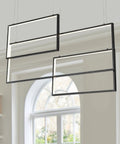 Contemporary LED Square Pendant Light Chandelier In Black, Dimmable Adjustable Cord Length, Ideal For Dining Room, Kitchen Island Or Stairway, 36 Inch Modern Fixture, 45W 4000K Neutral White Glow