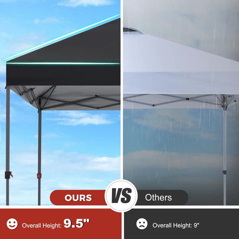 Comparison of Pop Up Canopy Shelter For Outdoor Patio, Easy One Person Setup In Minutes, Heavy Duty Frame with competitor's tent.