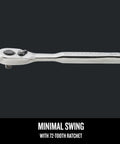 1/4 Inch Drive 72-Tooth Pear Head Ratchet Wrench With Chrome Finish for Corrosion Resistance Minimal Arc Swing Shown Horizontally