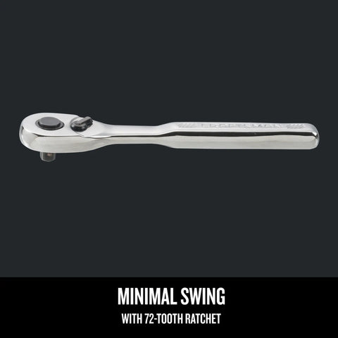 1/4 Inch Drive 72-Tooth Pear Head Ratchet Wrench With Chrome Finish for Corrosion Resistance Minimal Arc Swing Shown Horizontally