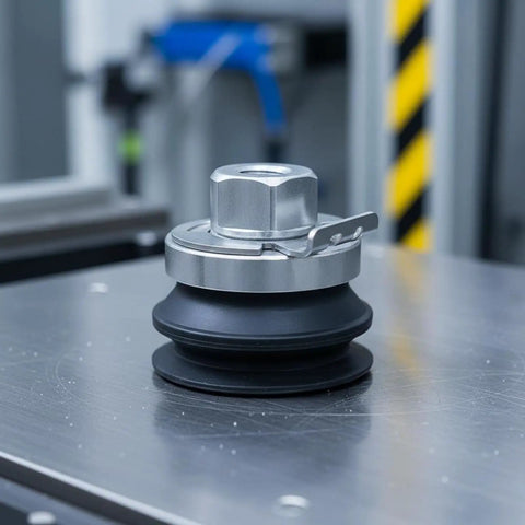 Heavy Duty Vacuum Manipulator Robotic Arm With Bellows Suction Cup, featuring nitrile rubber bellows on a metal base.