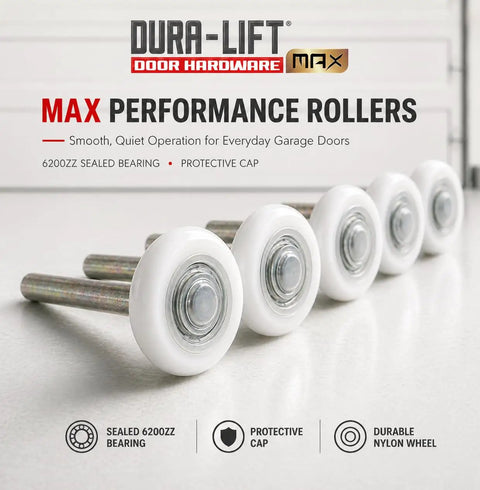 Heavy Duty Nylon Garage Door Rollers With Sealed 6200ZZ Bearings And 2 Inch Wheels crafted for a smooth ride with durable 4 inch stems.