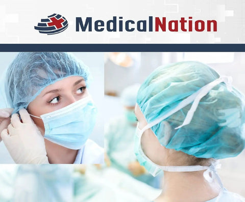 Medical professional wearing Blue 21 Inch Disposable Bouffant Cap Hairnet Non Woven Non Pleated Case Of 1000 for hair protection